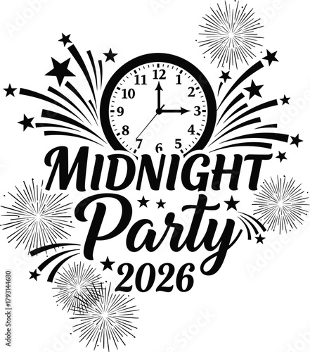 Celebrate new year s eve midnight party 2026 with fireworks and a clock