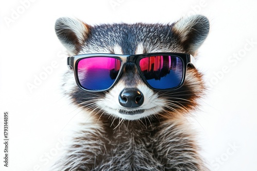 A stylish raccoon wearing urban sunglasses, ready for a commercial shoot