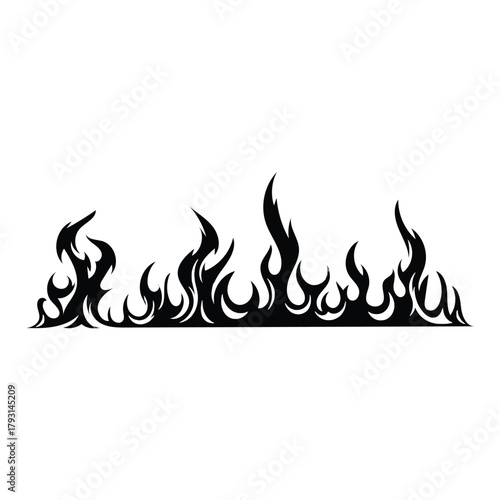 Abstract black and white illustration of stylized fire flames