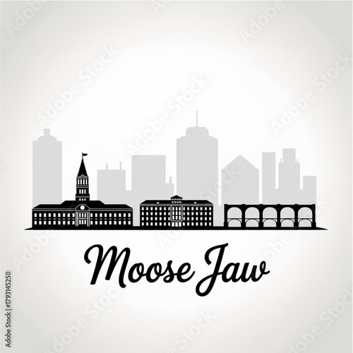 ‎Moose Jaw Skyline Silhouette — A Historic Prairie City in Saskatchewan Canada Vector Illustration