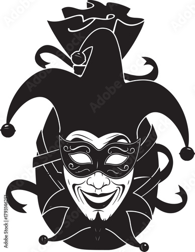 Jester Masquerade Mask Hooded Face Ribbon Silhouette Vector