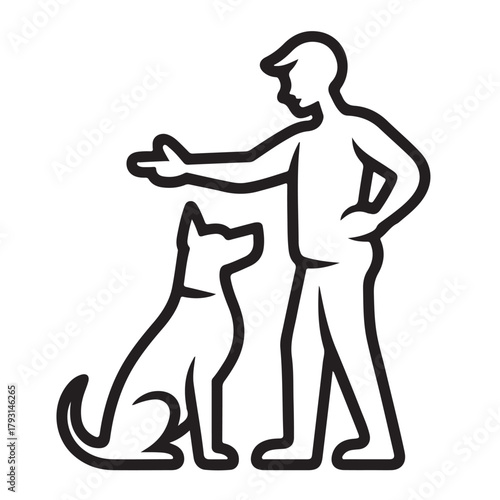 Stylized illustration of a man training a dog