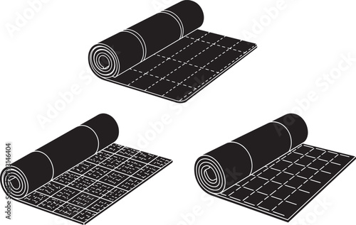 Three rolled up yoga mats in silhouette