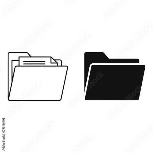 Two folder icons one outlined and the other solid black