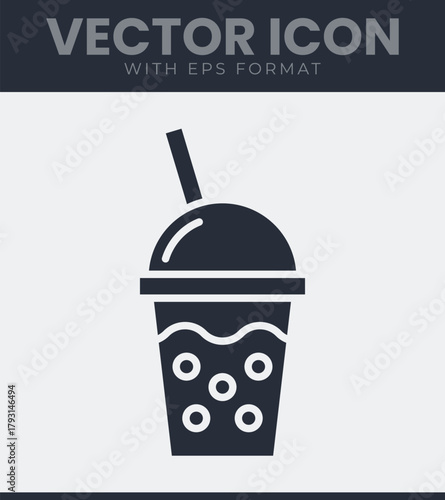 Bubble tea drink vector icon with straw, perfect for menus, apps and refreshing beverage design