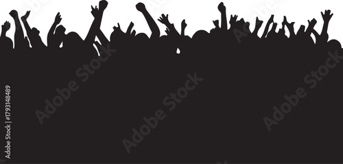 Excited Crowd and Party Public Silhouette Vector