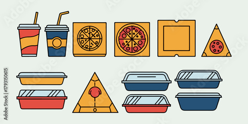 Collection of fast food packaging and drinks vector illustration