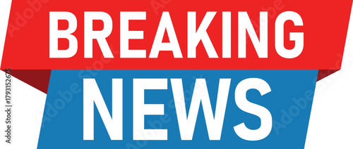 Bold red and blue banner with white text announcing urgent breaking news updates and important information for immediate public awareness