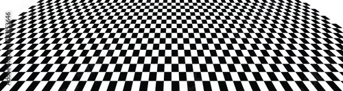Checkerboard perspective grid. Chess board black and white background