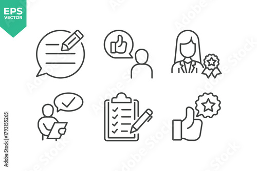 Set Of Feedback Line Icons. Set contains such icons as Feedback, Rating, Like, Dislike, Comment, and more.