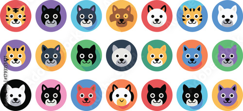 Diverse Cat Face Icons Collection - Cute Animals