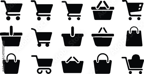 Shopping Cart and Basket Icons Set