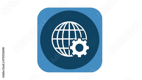 Vector illustration of globe with gear icon representing global settings or internet configuration on a transparent background