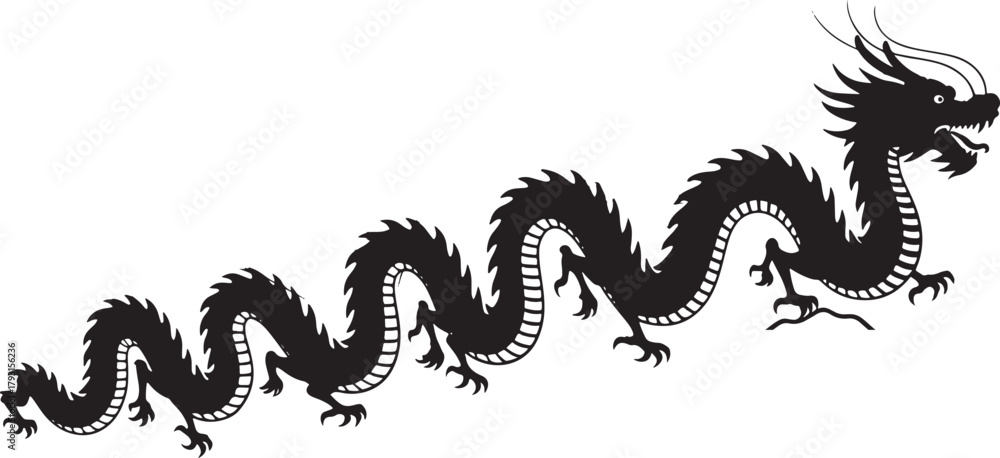 Fototapeta premium Chinese Lion Dance Festival Blossom Lantern Sun Gong Waves Silhouette Vector