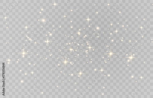 Vector magical light dust, dusty shine. Flying particles of light. Christmas light effect. Sparkling particles of fairy dust glow in transparent background. Vector illustration on png