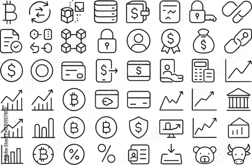 Set of finance and cryptocurrency outline icons