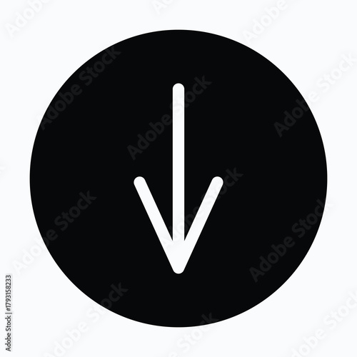 Downward Arrow Direction Symbol Isolated Circular Vector Icon.