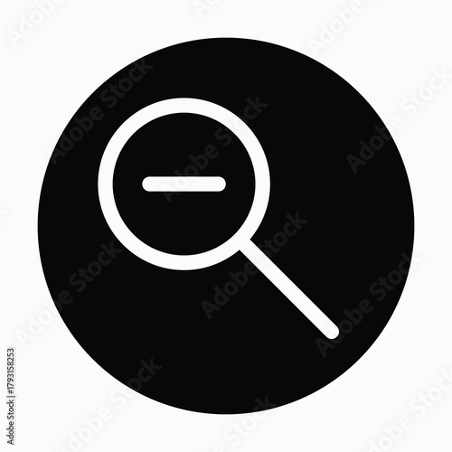Zoom Out Magnifying Glass Minus Symbol Isolated Circular Vector Icon.