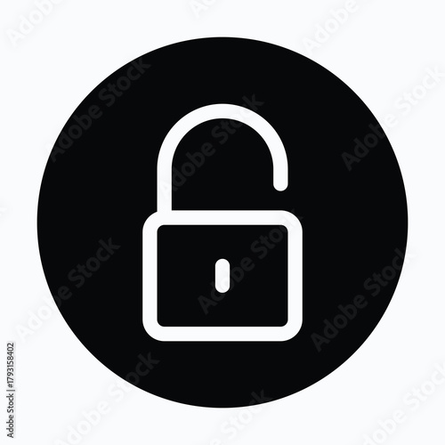 Lock Open Security Padlock Symbol Isolated Circular Vector Icon.