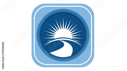 Vector illustration of sunrise over a winding road, representing new beginnings, hope, and a journey towards a bright future on a transparent background