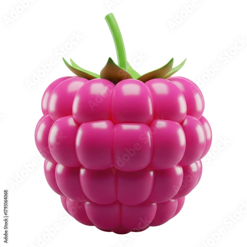 A 3d render of a bright pink raspberry