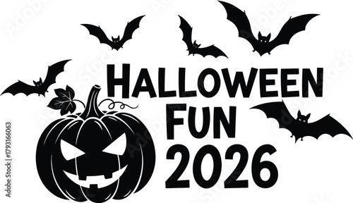 Spooky halloween fun 2026 with bats and jack o lantern graphic