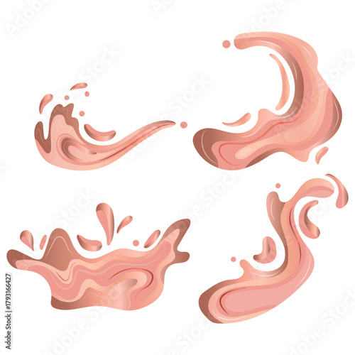set of icons of splashes and various streams with a metal texture, namely with a copper texture, for backgrounds for awards, achievements or rating icons