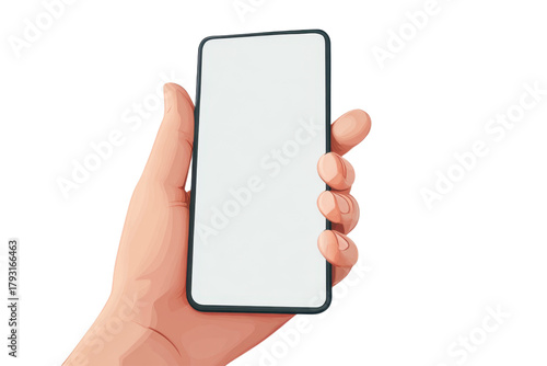 Cartoon Hand Holding Phone with Blank Screen on Transparent