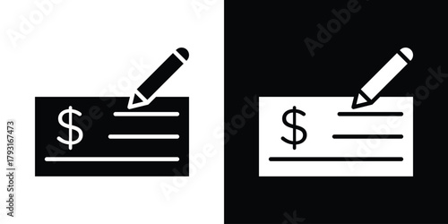 Money check icon vector graphics. filled vector sign, Symbol illustration.