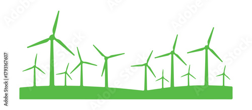 Wind energy power represented through isolated vector silhouettes.
