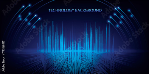 Abstract Blue Digital Technology Background with Glowing Lines.