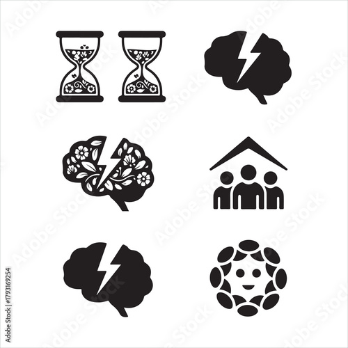Set of black vector icons with diamonds and nature symbols