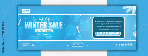 Winter sale special offer cover template with blue background for promotion