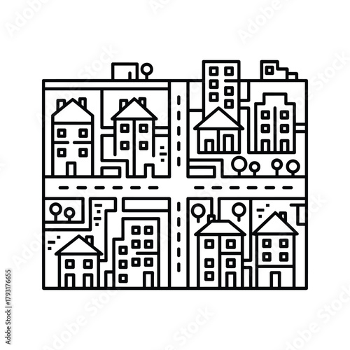 Cityscape icon with buildings and streets