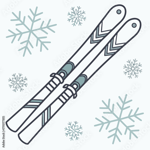 Pair of Skis with Snowflakes skiing winter sports