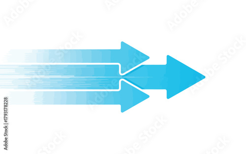 Three blue arrows moving forward together with motion blur effect