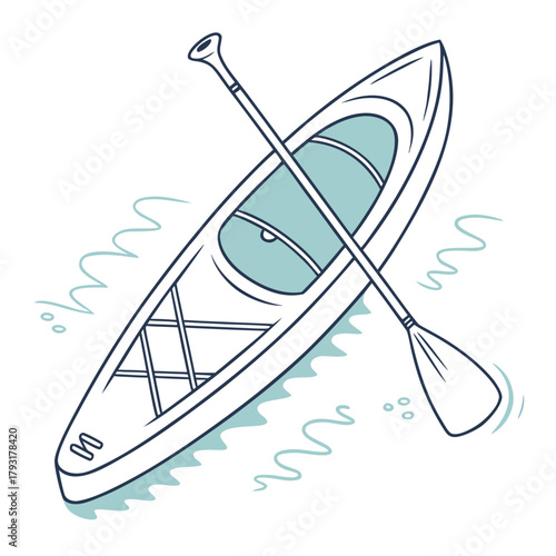 Kayak and paddle floating on water canoe boat