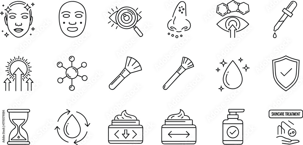 Φωτογραφία Modern vector line icons set covering skincare, cosmetic beauty treatments, anti-aging science, product application, and dermatological processes for health and wellness branding
