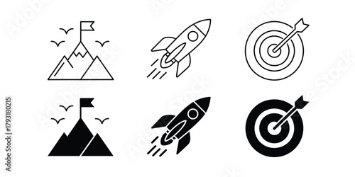 Collection of hand drawn icons representing success goals and ambition