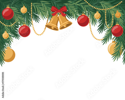 Festive christmas garland with ornaments and bells