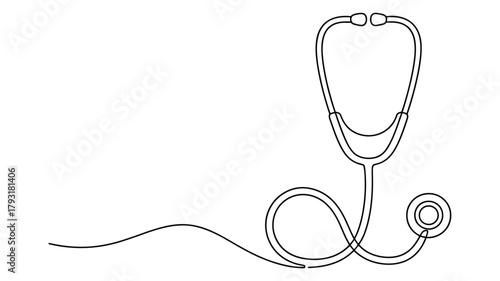 minimalist line drawing of stethoscope, abstract medical icon in black and white representing healthcare, diagnostics, and patient care