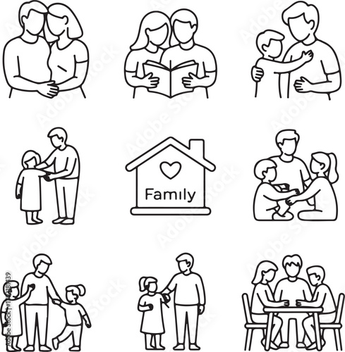 Simple Family Icon Set Love, Connection, and Togetherness