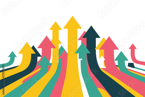 Colorful arrows pointing upwards symbolizing growth and success