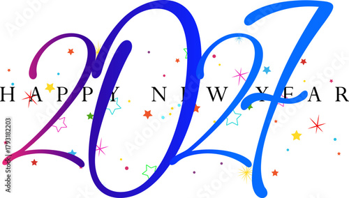 Happy New Year 2027 Celebration Design with Colorful Star Confetti