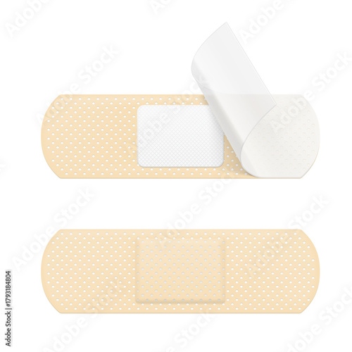 Realistic adhesive bandage strip mockup. Vector Illustration isolated on white background. Ready and easy to use for your design. EPS10.