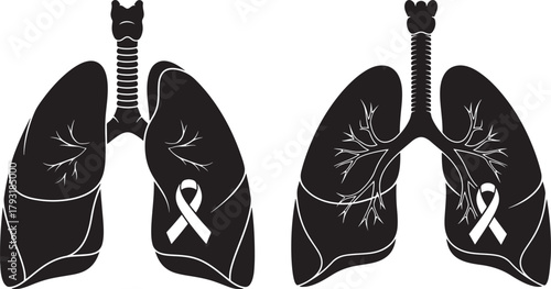 Two black lung silhouettes with white ribbons
