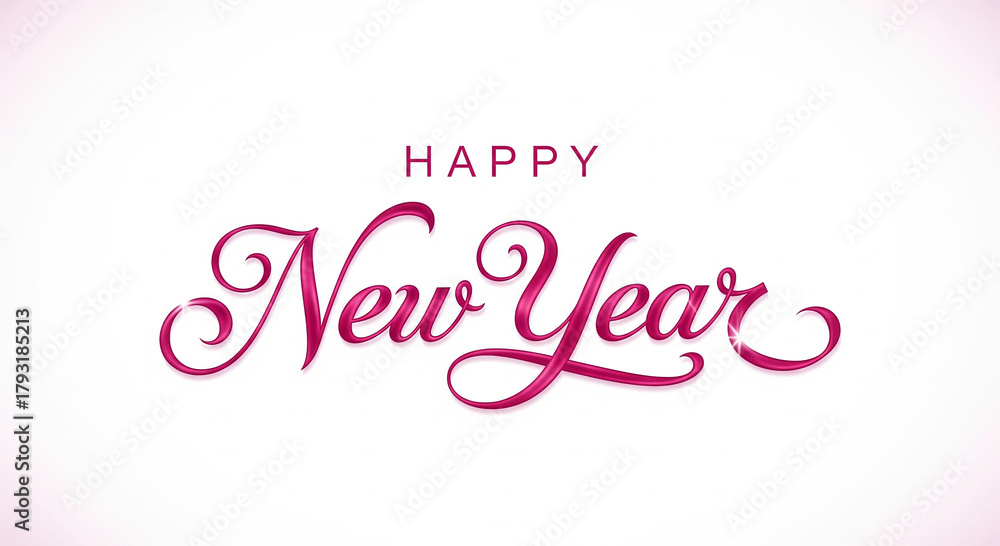 Fototapeta premium Elegant lettering of happy new year in a vibrant pink hue, , creating a festive and celebratory greeting card design