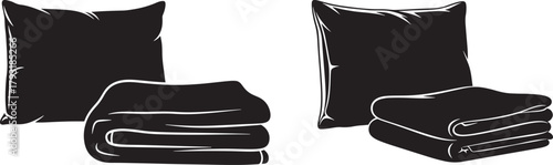 Two black trash bags with folded blankets silhouette