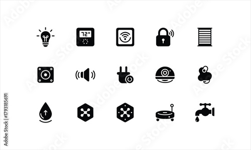 Modern smart home icons representing connected devices for a secure and automated living space