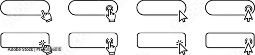 click, button, icon, cursor, hand, finger, pointer, mouse, action, interaction, selection, tap, press, digital, online, web, interface, design, element, collection, set, outline, line art, white, blac